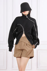 Sweat-shirt à épaules dénudées avec fermetures éclair - Noir